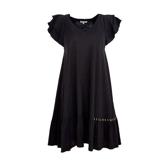 Lisa Todd Dresses & Skirts - Lisa Todd Black Cotton Ruffle Sleeve Mini Dress Rainbow Whipstitch Small‎